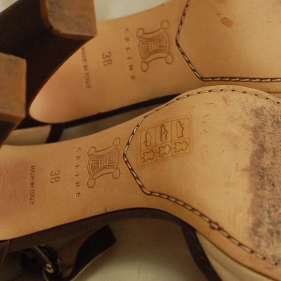 Celine Beige Brown Open Toe Heels Sandals Size 38 - Picture 7 of 8